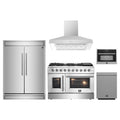 Forno 5-Piece Appliance Package - 48-inch Galiano French Door Gas Range, Hood, 60-Inch Built-In Refrigerator, Dishwasher and 24-Inch Microwave Oven in Stainless Steel