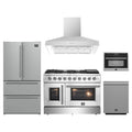 Forno 5-Piece Appliance Package - 48-inch Galiano French Door Gas Range, Hood, 36-Inch French Door Refrigerator, Dishwasher and 24-Inch Microwave Oven in Stainless Steel