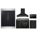 Forno 5-Piece Appliance Package - 48-inch Gas Range, Hood, Refrigerator, Dishwasher and 24-Inch Microwave Drawer in Black