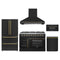 Forno 5-Piece Appliance Package - 48-inch Galiano French Door Gas Range, Hood, 36-Inch French Door Refrigerator, Dishwasher and 30-Inch Microwave Drawer in Black with Antique Brass Trim