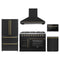Forno 5-Piece Appliance Package - 48-inch Galiano French Door Gas Range, Hood, 36-Inch French Door Refrigerator, Dishwasher and 24-Inch Microwave Drawer in Black with Antique Brass Trim