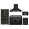 Forno 5-Piece Appliance Package - 48-inch Galiano French Door Gas Range, Hood, 36-Inch French Door Refrigerator, Dishwasher and 30-Inch Microwave Oven in Black with Antique Brass Trim