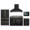 Forno 5-Piece Appliance Package - 48-inch Galiano French Door Gas Range, Hood, 36-Inch French Door Refrigerator, Dishwasher and 24-Inch Microwave Oven in Black with Antique Brass Trim