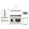 Forno 5-Piece Appliance Package - 48-inch Galiano French Door Gas Range, Hood, 36-Inch French Door Refrigerator, Dishwasher and 30-Inch Microwave Drawer in White with Antique Brass Trim
