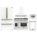 Forno 5-Piece Appliance Package - 48-inch Gas Range, Hood, Refrigerator, Dishwasher and 24-Inch Microwave Drawer in White