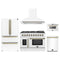 Forno 5-Piece Appliance Package - 48-inch Galiano French Door Gas Range, Hood, 36-Inch French Door Refrigerator, Dishwasher and 24-Inch Microwave Drawer in White with Antique Brass Trim