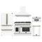 Forno 5-Piece Appliance Package - 48-inch Galiano French Door Gas Range, Hood, 36-Inch French Door Refrigerator, Dishwasher and 30-Inch Microwave Oven in White with Antique Brass Trim