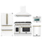 Forno 5-Piece Appliance Package - 48-inch Galiano French Door Gas Range, Hood, 36-Inch French Door Refrigerator, Dishwasher and 24-Inch Microwave Oven in White with Antique Brass Trim