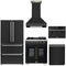 Forno 5-Piece Appliance Package - 30-inch Gas Range, Hood, Refrigerator, Dishwasher and 30-Inch Microwave Drawer in Black with Antique Brass Trim