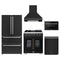 Forno 5-Piece Appliance Package - 30-inch Capriasca French Door Gas Range, Hood, 36-Inch French Door Refrigerator, Dishwasher and 24-Inch Microwave Drawer in Black with Antique Brass Trim