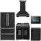 Forno 5-Piece Appliance Package - 30-inch Gas Range, Hood, Refrigerator, Dishwasher and 24-Inch Microwave Oven in Black with Antique Brass Trim