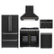 Forno 5-Piece Appliance Package - 36-inch Gas Range, Hood, Refrigerator, Dishwasher and 30-Inch Microwave Drawer in Black with Antique Brass Trim