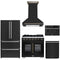 Forno 5-Piece Appliance Package - 36-inch Gas Range, Hood, Refrigerator, Dishwasher and 30-Inch Microwave Drawer in Black with Antique Brass Trim