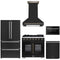 Forno 5-Piece Appliance Package - 36-inch Gas Range, Hood, Refrigerator, Dishwasher and 24-Inch Microwave Drawer in Black with Antique Brass Trim