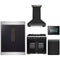 Forno 5-Piece Appliance Package - 36-inch Gas Range, Hood, Refrigerator, Dishwasher and 24-Inch Microwave Oven in Black with Antique Brass Trim