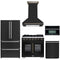 Forno 5-Piece Appliance Package - 36-inch Gas Range, Hood, Refrigerator, Dishwasher and 30-Inch Microwave Oven in Black with Antique Brass Trim