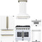 Forno 5-Piece Appliance Package - 36-inch Gas Range, Hood, Refrigerator, Dishwasher and 30-Inch Microwave Drawer in White with Antique Brass Trim