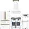 Forno 5-Piece Appliance Package - 36-inch Gas Range, Hood, Refrigerator, Dishwasher and 24-Inch Microwave Drawer in White with Antique Brass Trim