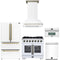 Forno 5-Piece Appliance Package - 36-inch Gas Range, Hood, Refrigerator, Dishwasher and 30-Inch Microwave Oven in White with Antique Brass Trim