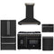 Forno 5-Piece Appliance Package - 48-inch Gas Range, Hood, Refrigerator, Dishwasher and 30-Inch Microwave Drawer in Black with Antique Brass Trim