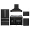 Forno 5-Piece Appliance Package - 48-inch Gas Range, Hood, Refrigerator, Dishwasher and 30-Inch Microwave Drawer in Black with Antique Brass Trim