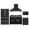 Forno 5-Piece Appliance Package - 48-inch Capriasca French Door Gas Range, Hood, 36-Inch French Door Refrigerator, Dishwasher and 24-Inch Microwave Drawer in Black with Antique Brass Trim