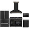 Forno 5-Piece Appliance Package - 48-inch Gas Range, Hood, Refrigerator, Dishwasher and 24-Inch Microwave Drawer in Black with Antique Brass Trim