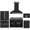 Forno 5-Piece Appliance Package - 48-inch Gas Range, Hood, Refrigerator, Dishwasher and 30-Inch Microwave Oven in Black with Antique Brass Trim