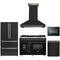 Forno 5-Piece Appliance Package - 48-inch Gas Range, Hood, Refrigerator, Dishwasher and 24-Inch Microwave Oven in Black with Antique Brass Trim