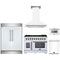 Forno 5-Piece Appliance Package - 48-inch Gas Range, Hood, Refrigerator, Dishwasher and 24-Inch Microwave Drawer in White with Antique Brass Trim