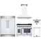 Forno 5-Piece Appliance Package - 48-inch Gas Range, Hood, Refrigerator, Dishwasher and 30-Inch Microwave Drawer in White with Antique Brass Trim
