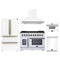 Forno 5-Piece Appliance Package - 48-inch Gas Range, Hood, Refrigerator, Dishwasher and 30-Inch Microwave Drawer in White with Antique Brass Trim