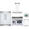 Forno 5-Piece Appliance Package - 48-inch Gas Range, Hood, Refrigerator, Dishwasher and 24-Inch Microwave Oven in White with Antique Brass Trim