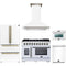 Forno 5-Piece Appliance Package - 48-inch Gas Range, Hood, Refrigerator, Dishwasher and 24-Inch Microwave Oven in White with Antique Brass Trim