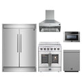 Forno 5-Piece Appliance Package - 30-Inch Galiano French Door Electric Range, Wall Mount Range Hood, 60-Inch Refrigerator, Dishwasher, and 24-Inch Microwave Drawer in Stainless Steel