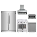 Forno 5-Piece Appliance Package - 30-Inch Galiano French Door Electric Range, Wall Mount Range Hood, 60-Inch Refrigerator, Dishwasher, and 30-Inch Microwave Drawer in Stainless Steel