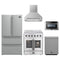 Forno 5-Piece Appliance Package - 30-Inch Galiano French Door Electric Range, Wall Mount Range Hood, 36-Inch Refrigerator, Dishwasher, and 24-Inch Microwave Drawer in Stainless Steel