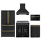 Forno 5-Piece Appliance Package - 30-Inch Galiano French Door Electric Range, Wall Mount Range Hood, 36-Inch Refrigerator, Dishwasher, and 24-Inch Microwave Drawer in Black with Antique Brass Trim