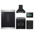 Forno 5-Piece Appliance Package - 30-Inch Galiano French Door Electric Range, Wall Mount Range Hood, 60-Inch Refrigerator, Dishwasher, and 24-Inch Microwave Oven in Black with Antique Brass Trim
