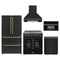 Forno 5-Piece Appliance Package - 30-Inch Galiano French Door Electric Range, Wall Mount Range Hood, 36-Inch Refrigerator, Dishwasher, and 30-Inch Microwave Oven in Black with Antique Brass Trim
