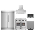 Forno 5-Piece Appliance Package - 36-Inch Galiano French Door Electric Range, Wall Mount Range Hood, 60-Inch Refrigerator, Dishwasher, and 30-Inch Microwave Drawer in Stainless Steel