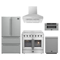 Forno 5-Piece Appliance Package - 36-Inch Galiano French Door Electric Range, Wall Mount Range Hood, 36-Inch Refrigerator, Dishwasher, and 30-Inch Microwave Drawer in Stainless Steel