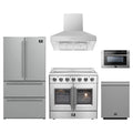 Forno 5-Piece Appliance Package - 36-Inch Galiano French Door Electric Range, Wall Mount Range Hood, 36-Inch Refrigerator, Dishwasher, and 24-Inch Microwave Drawer in Stainless Steel