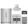 Forno 5-Piece Appliance Package - 36-Inch Galiano French Door Electric Range, Wall Mount Range Hood, 60-Inch Refrigerator, Dishwasher, and 30-Inch Microwave Oven in Stainless Steel