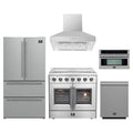 Forno 5-Piece Appliance Package - 36-Inch Galiano French Door Electric Range, Wall Mount Range Hood, 36-Inch Refrigerator, Dishwasher, and 30-Inch Microwave Oven in Stainless Steel