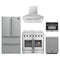 Forno 5-Piece Appliance Package - 36-Inch Galiano French Door Electric Range, Wall Mount Range Hood, 36-Inch Refrigerator, Dishwasher, and 24-Inch Microwave Oven in Stainless Steel
