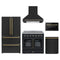 Forno 5-Piece Appliance Package - 36-Inch Galiano French Door Electric Range, Wall Mount Range Hood, 36-Inch Refrigerator, Dishwasher, and 24-Inch Microwave Drawer in Black with Antique Brass Trim
