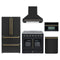 Forno 5-Piece Appliance Package - 36-Inch Galiano French Door Electric Range, Wall Mount Range Hood, 36-Inch Refrigerator, Dishwasher, and 30-Inch Microwave Oven in Black with Antique Brass Trim