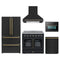 Forno 5-Piece Appliance Package - 36-Inch Galiano French Door Electric Range, Wall Mount Range Hood, 36-Inch Refrigerator, Dishwasher, and 24-Inch Microwave Oven in Black with Antique Brass Trim