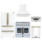 Forno 5-Piece Appliance Package - 36-Inch Galiano French Door Electric Range, Wall Mount Range Hood, 36-Inch Refrigerator, Dishwasher, and 30-Inch Microwave Drawer in White with Antique Brass Trim